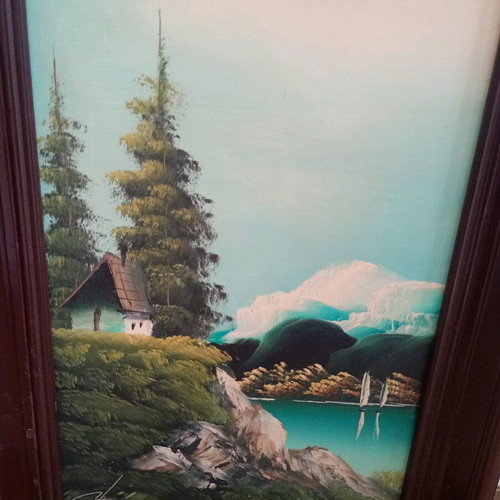 Vintage painting used in wooden frame
