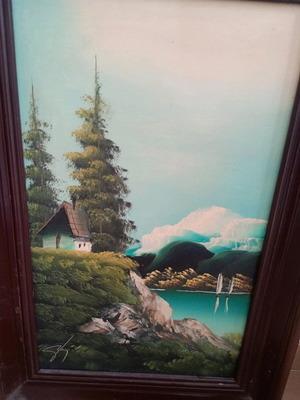 Vintage painting used in wooden frame