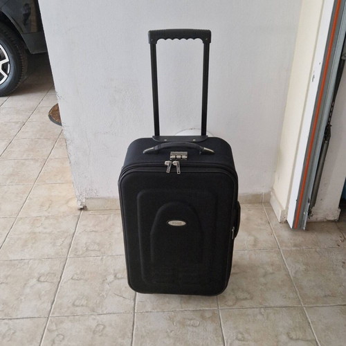Prox cabin suitcase used, black fabric with 4 wheels