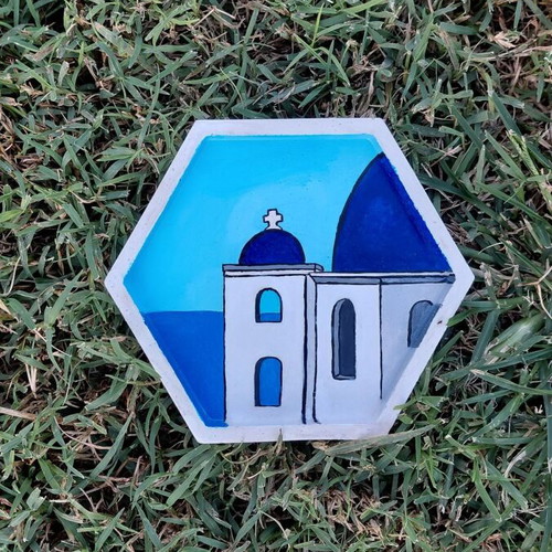 Handmade painted plaster coaster
