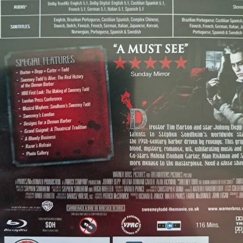 Sweeney Todd Blu-Ray like new with English subtitles