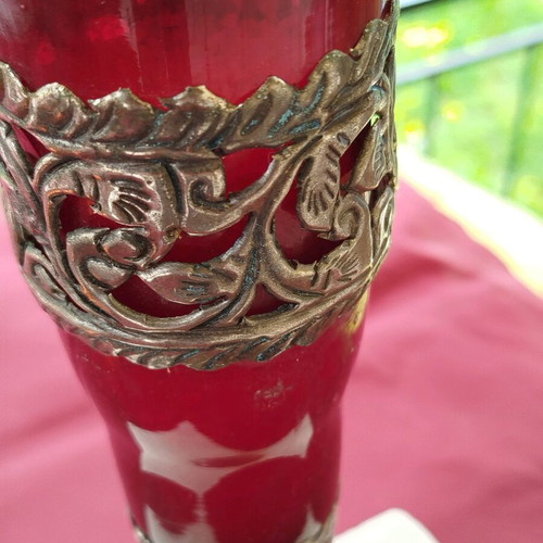 Handmade Blown Glass Vase from India with Alpaca Bordeaux Color
