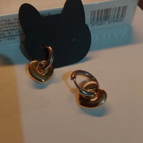 Hoop earrings with heart new, mixed metals gold and silver
