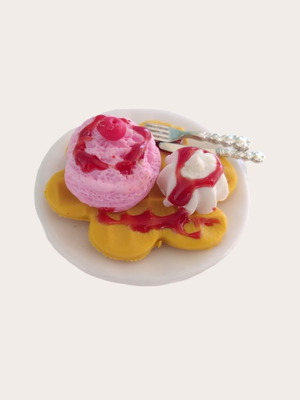Medium Waffle Ring with Strawberry Ice Cream, Whipped Cream and Syrup Polymer Clay