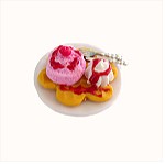  Δαχτυλίδι βάφλα μεσαία με παγωτό φράουλα, σαντυγί και σιρόπι με πολυμερικό πηλό