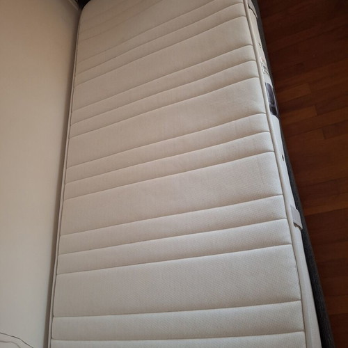Single bed with Media Strom mattress like new, fabric frame