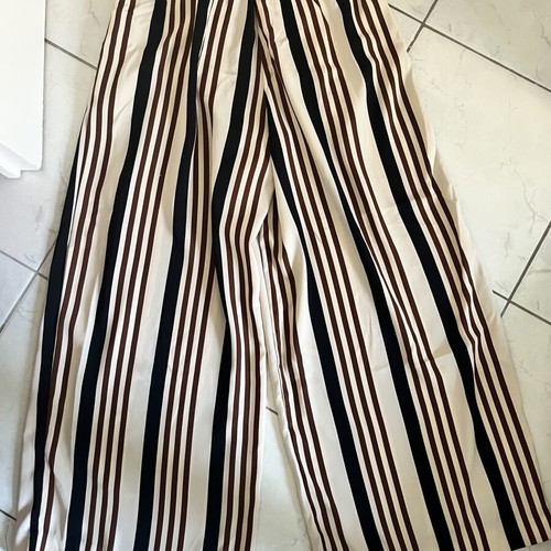 Zara striped wide-leg pants, beige with black and brown details