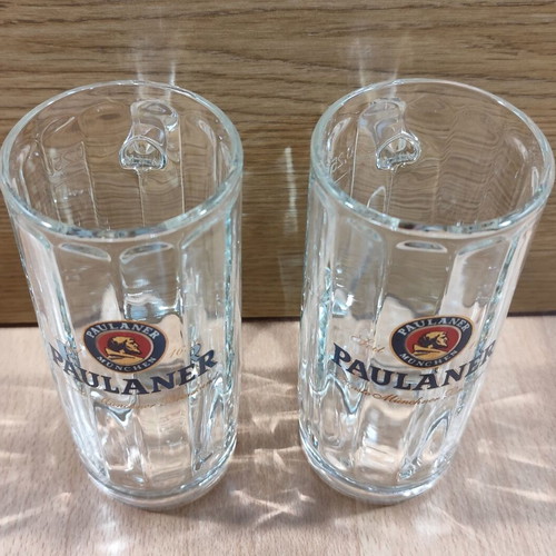Paulaner beer set of two promotional glass mugs 250ml like new