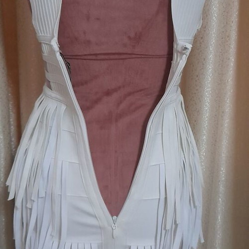 Serendipity white cream bandage dress with fringes, size M