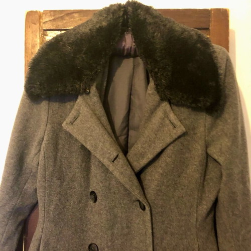 Long mid-length coat with fur like new, black and gray