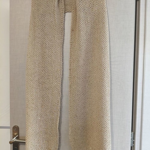 Handmade knitted scarf shawl beige with subtle gold thread new