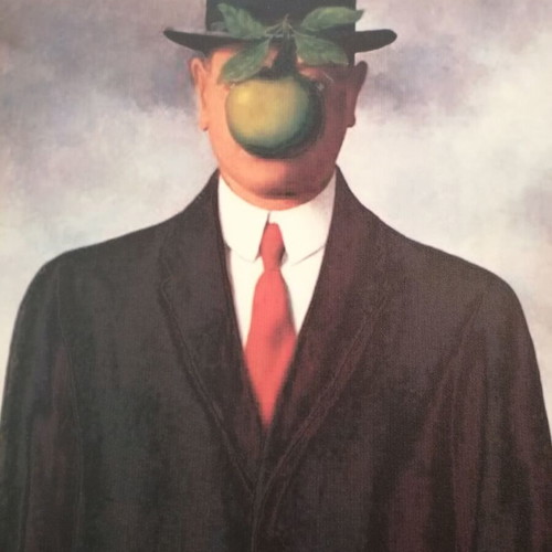 The Son of Man painting by Rene Magritte used, canvas print on wood frame