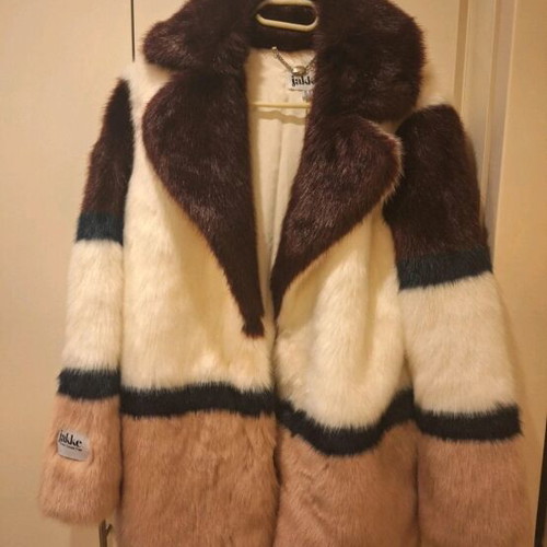 Jakke faux fur coat like new, size S/M, beige and brown