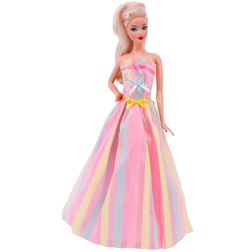Rainbow Princess doll dress new, maxi pink, yellow, light blue with bows