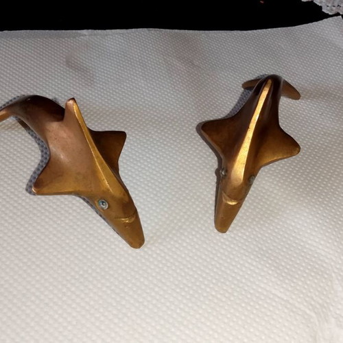 Vintage brass dolphin pair 1970-80 collectible, 10 cm, like new