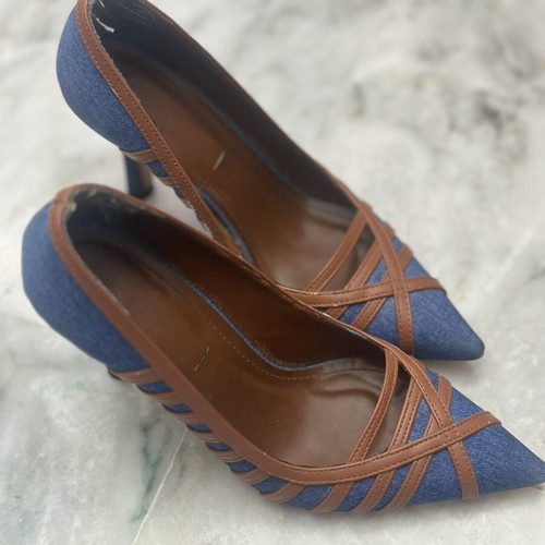 Denim pumps size 36, blue and brown
