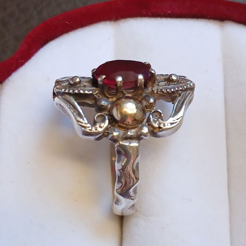 Silver gold ring with ruby, like new