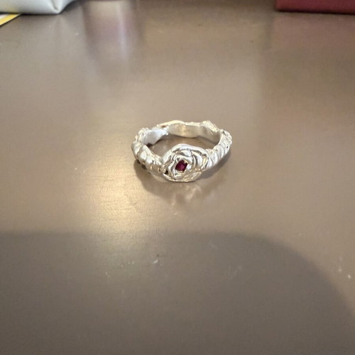 Silver melted ring with red stone size 17 like new