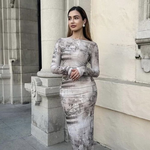 New white newspaper print bodycon maxi dress one size