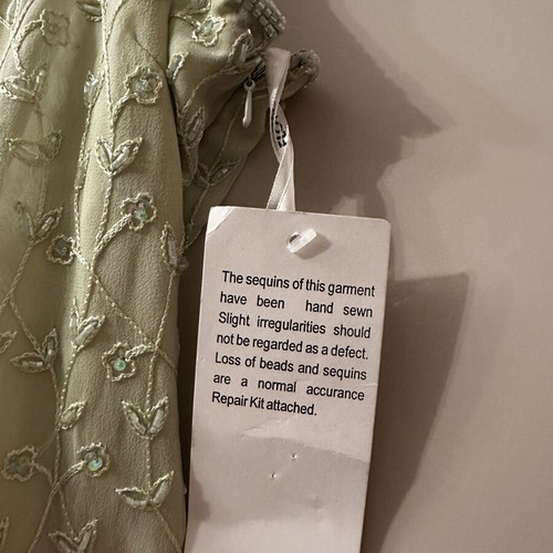 Floyd 100% Silk Dress Brand New, Hand-Beaded Pale Green Size S