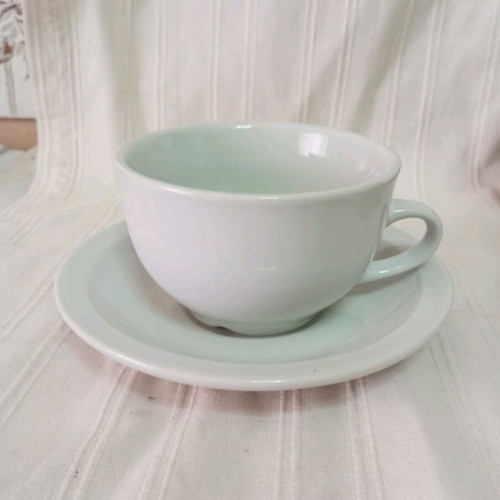 Set of 6 used French coffee or tea porcelain cups with saucers