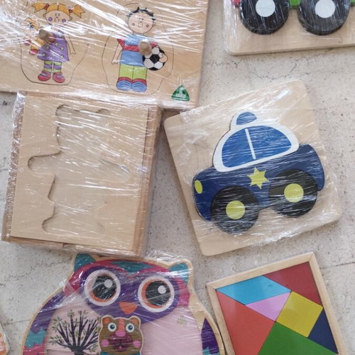 Wooden children's educational toys and puzzles