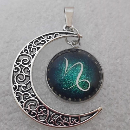 Capricorn Zodiac Crescent Moon Pendant Necklace like new