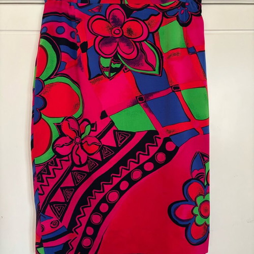 Vintage Schneberger silk skirt 80s with colorful print, like new, EU 36