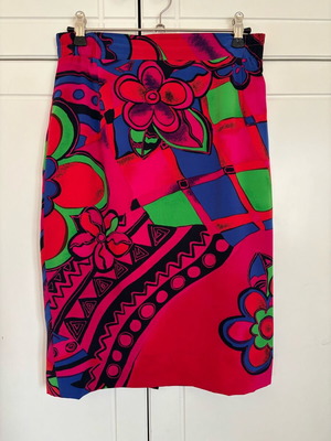 Vintage Schneberger silk skirt 80s with colorful print, like new, EU 36