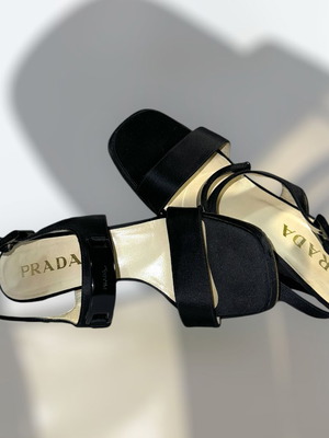 Prada Vintage Black Satin Sandals Size 38.5 EU Used