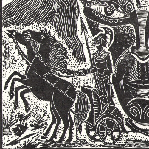 Handmade linocut illustration of Iliad Death of Hector new