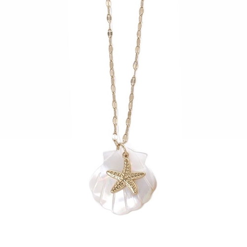 Necklace women's new with gold steel chain, shell and starfish