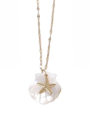 Necklace women's new with gold steel chain, shell and starfish