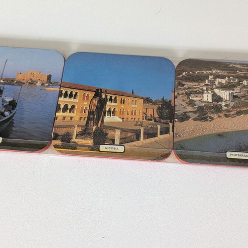 Vintage Cyprus Coasters Set of 6 by HEMA S.A. Made in Spain
