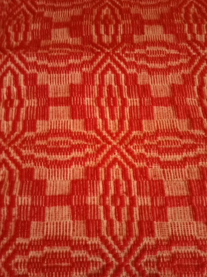 Handwoven wool blanket used, single, red, 2.18m x 1.56m