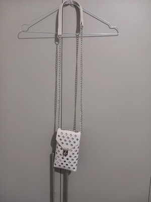Mobile phone bag case white with silver details and chain