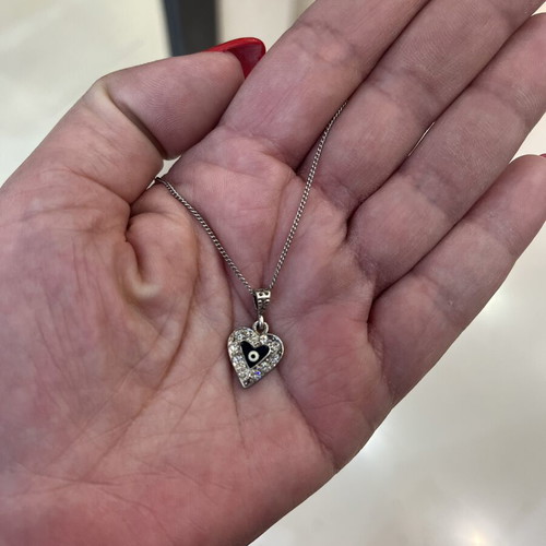 Silver necklace 925 with heart-shaped pendant and eye design, like new