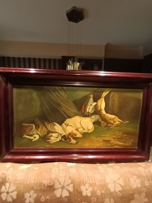 Oil painting by Papagiannopoulos 1976 used, large hunting theme