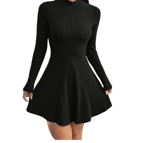 Gorglitter women's knitted midi dress with high collar and long sleeves, XS