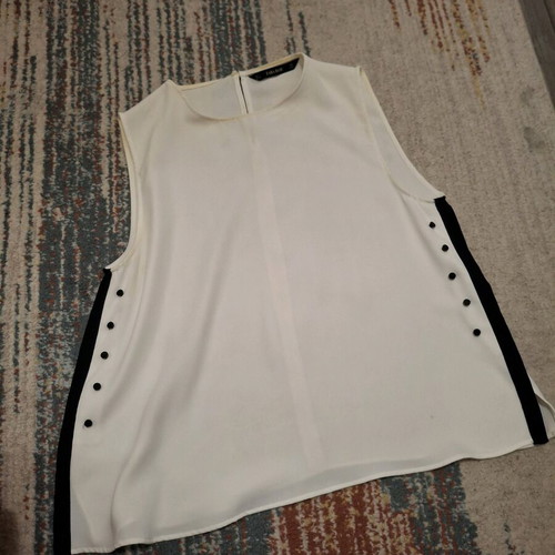 Zara Basic Sleeveless Blouse used, size L, white with black buttons