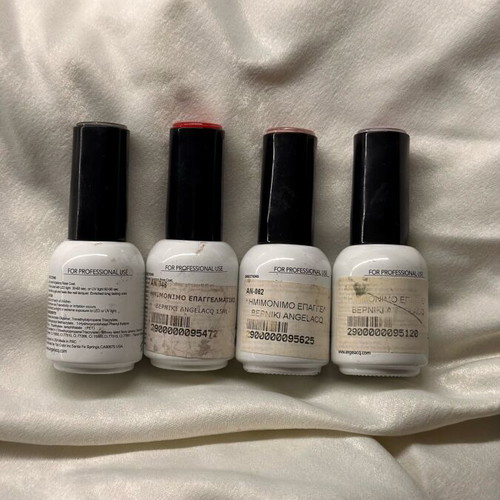 Set of 4 used semi-permanent nail polishes, 4 x 15ml