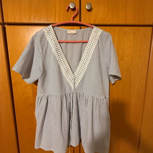 Women's shirt used M/L cotton loose Regalinas white blue