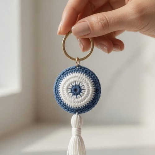 Handmade Crochet Evil Eye Charm Blue for Gift and Decoration