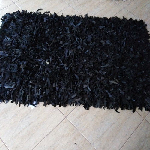 Leather rug black fireproof 1.20x1.80 with wide stripes