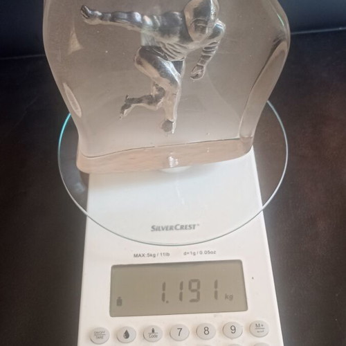 Bergdala Glasbruk Vintage Crystal Paperweight Ice Speed Skater