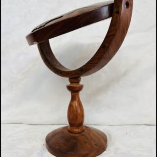 Cypriot wooden and bronze vanity mirror used, 30x20cm, 1980s handmade