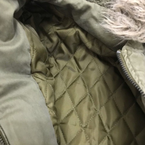 Khaki jacket used with fur hood and quilted lining