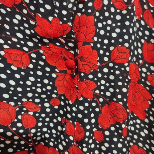 Vintage shirt new with shoulder pads, black with white polka dots and red roses, size L-XL