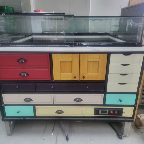 Professional catering equipment used, set with display cases, bain-marie and freezers