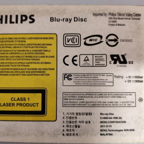 Philips Blu-ray Disc Drive used with Lightscribe and Dual Layer DVD support